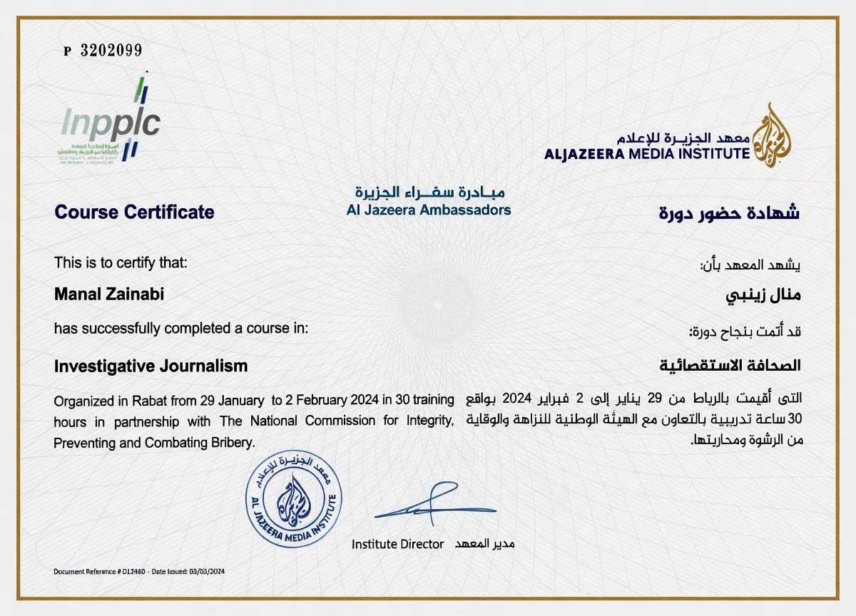 Investigative Journalism certificate