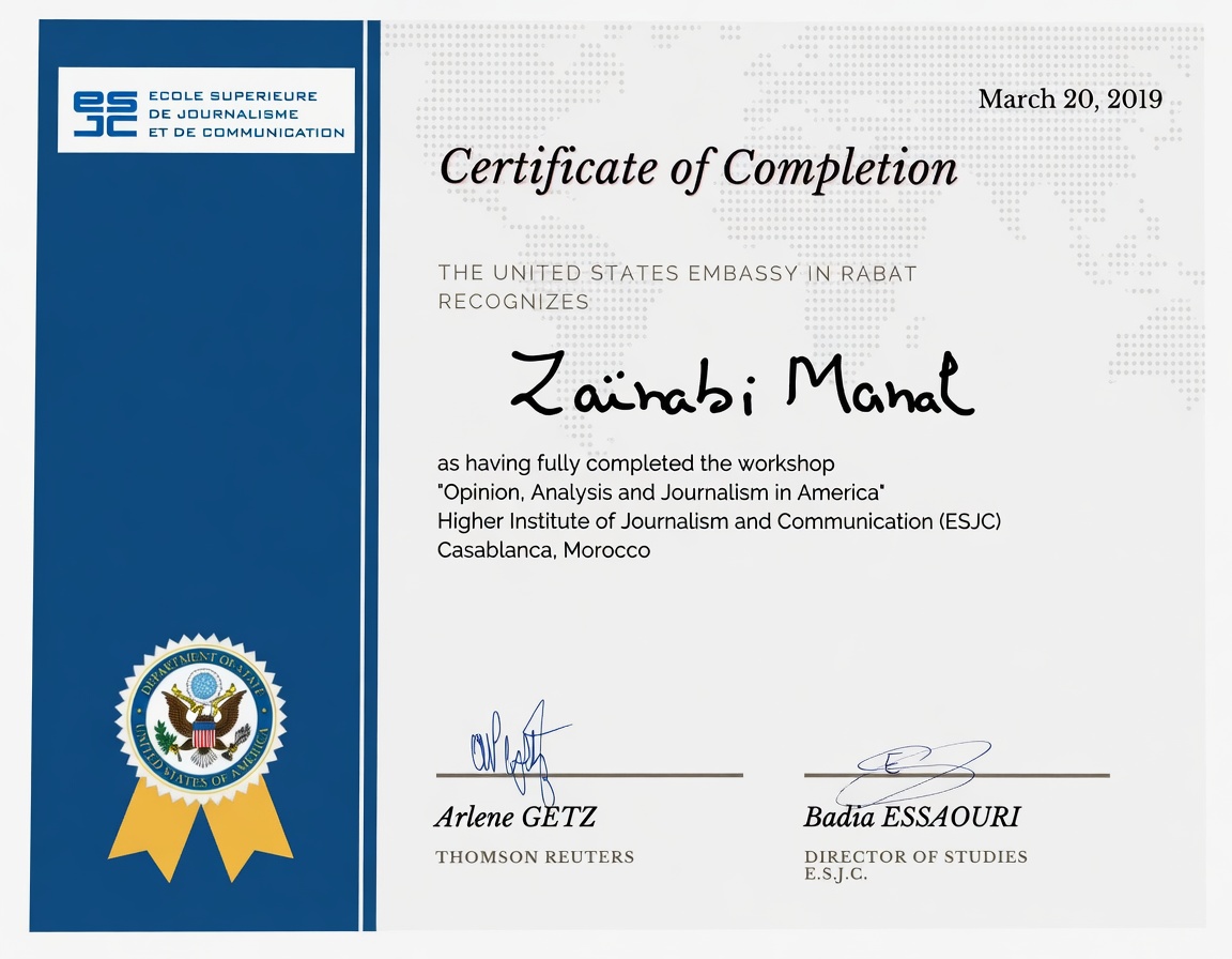 Opinion, Analysis and Journalism in America certificate